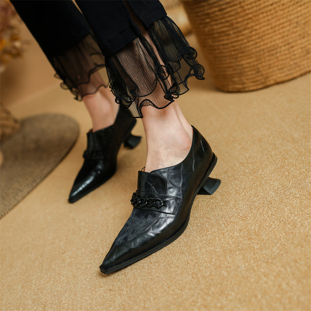 Chic Cow Leather Slip On Heel Pumps