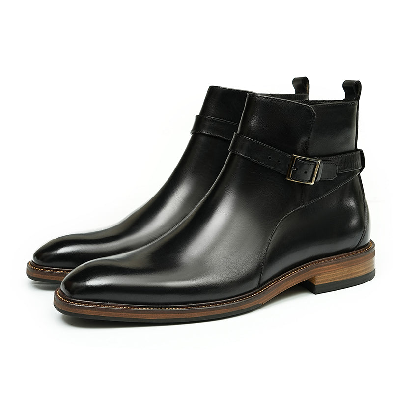 Elegant Leather Round Toe Classic Chelsea Ankle Boots