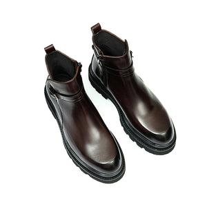 Elegant Leather Round Toe Chelsea Ankle Boots