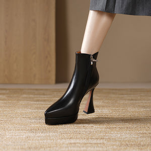 AlliChic Pointed Toe Platform Heel Ankle Boots