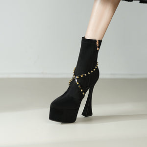 AlliChic Pointed Toe Platform Heel Ankle Boots