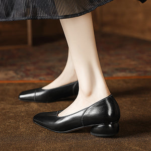 LuxeSquare Smooth Leather Low Heel Casual Shoes