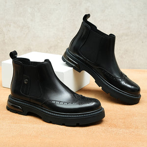 Elegant Leather Round Toe Flat Chelsea Ankle Boots