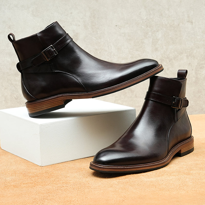 Elegant Leather Round Toe Classic Chelsea Ankle Boots