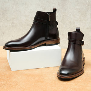 Elegant Leather Round Toe Classic Chelsea Ankle Boots