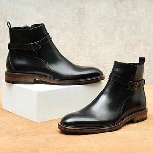 Elegant Leather Round Toe Classic Chelsea Ankle Boots