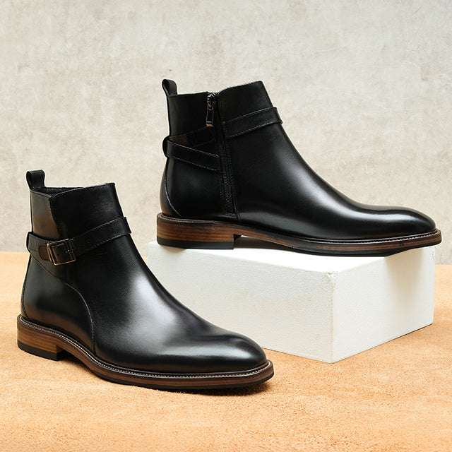 Elegant Leather Round Toe Classic Chelsea Ankle Boots