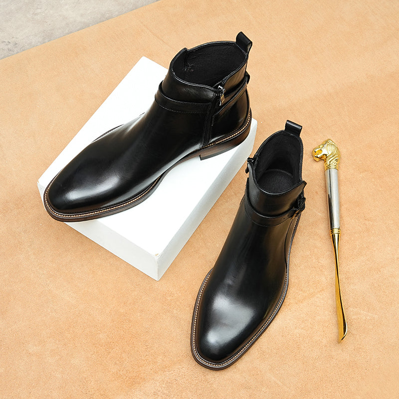 Elegant Leather Round Toe Classic Chelsea Ankle Boots