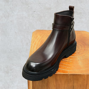 Elegant Leather Round Toe Chelsea Ankle Boots