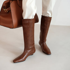 LeatherLux Chic Round Toe Winter Boots