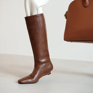 LeatherLux Chic Round Toe Winter Boots