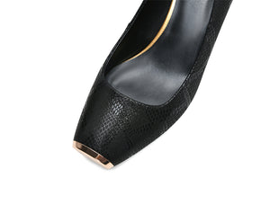 CrocoGlam Square Toe Slip-On Metal Heel Pumps