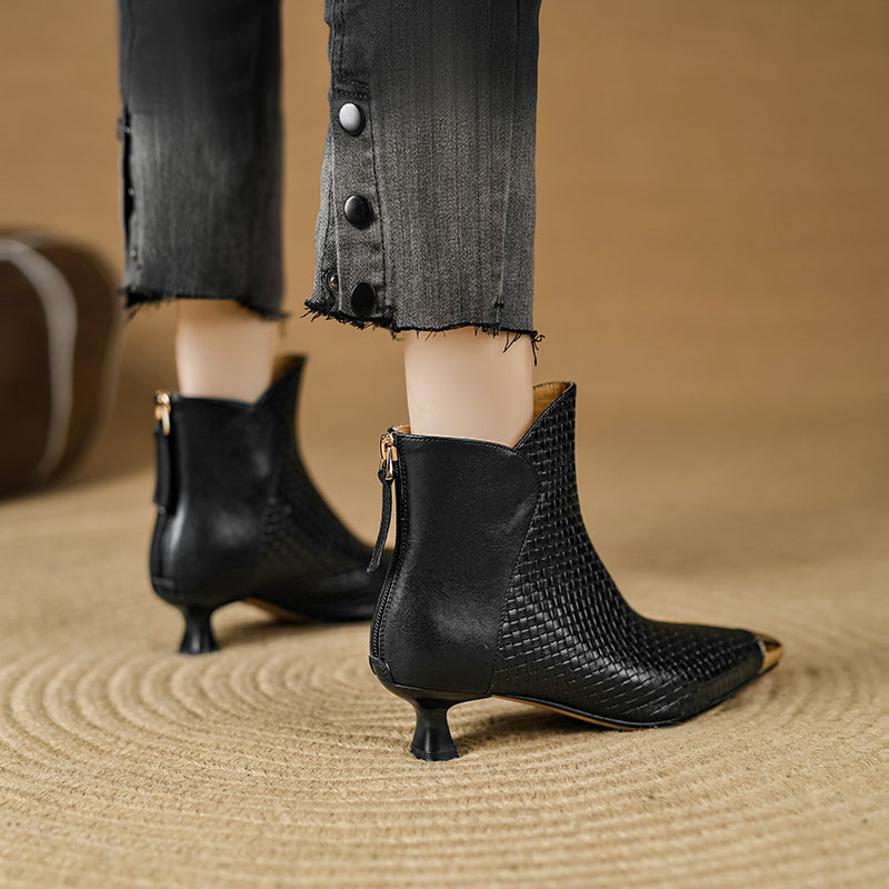 ChicZip Solid Leather Pointed Toe High Heel Boots