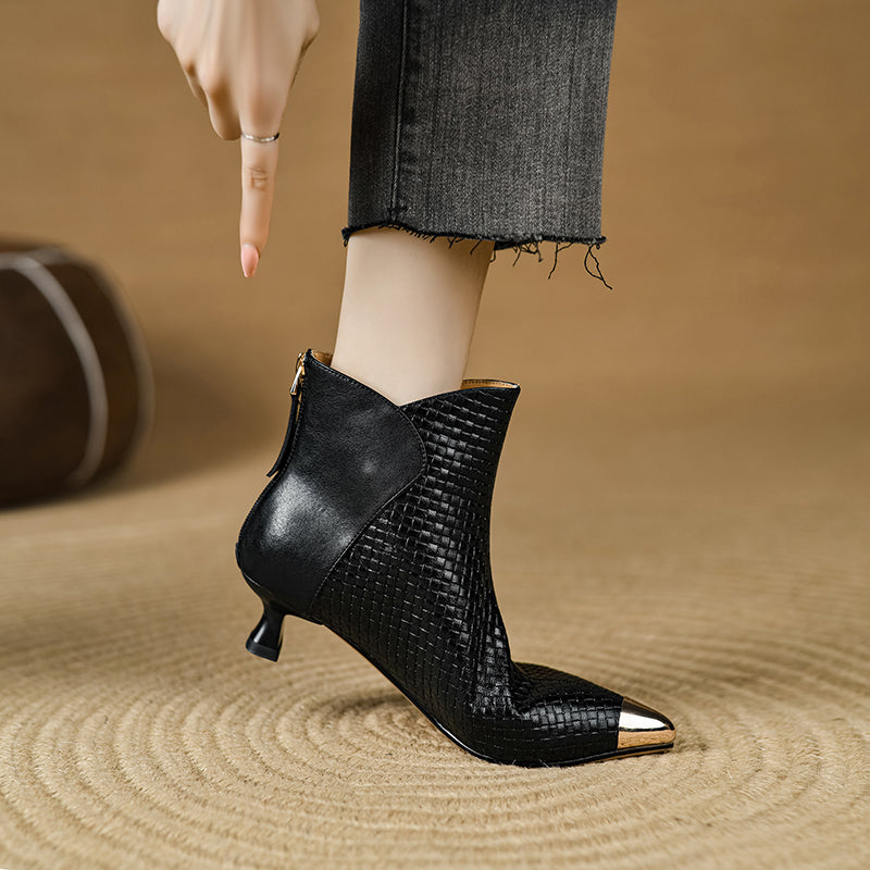 ChicZip Solid Leather Pointed Toe High Heel Boots