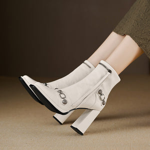 AlliChic Pointed Toe Heel Ankle Boots