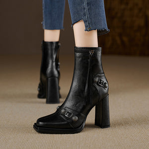 AlliChic Pointed Toe Heel Ankle Boots