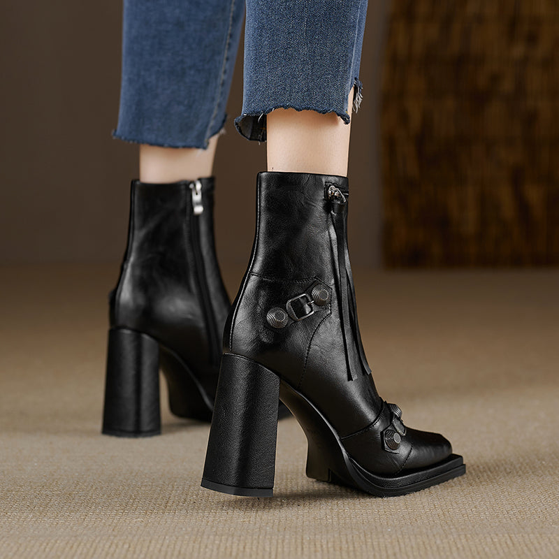 AlliChic Pointed Toe Heel Ankle Boots