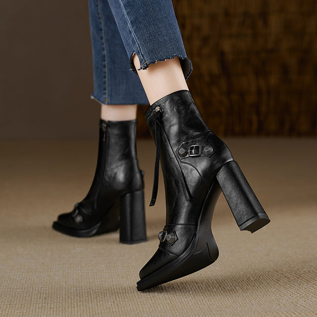 AlliChic Pointed Toe Heel Ankle Boots