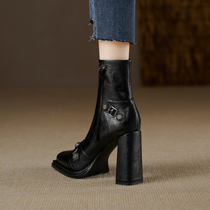 AlliChic Pointed Toe Heel Ankle Boots