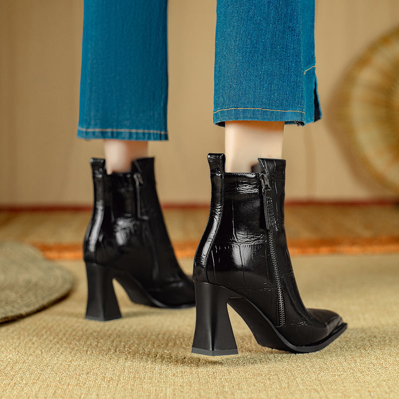 AlligatorLuxe Chic Zipper High Heel Boots