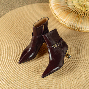 Autumn Chic Cow Leather Heeled Ankle Boots