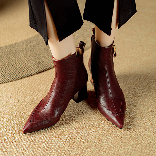 Chic Cow Leather Pointed Toe High Heeled Boots