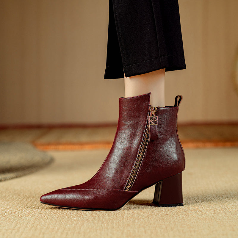 Chic Cow Leather Pointed Toe High Heeled Boots