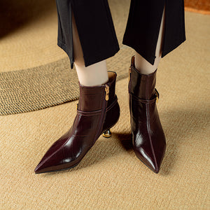 Autumn Chic Cow Leather Heeled Ankle Boots