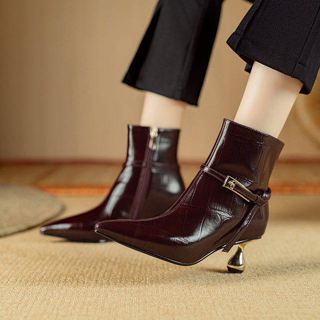 Autumn Chic Cow Leather Heeled Ankle Boots