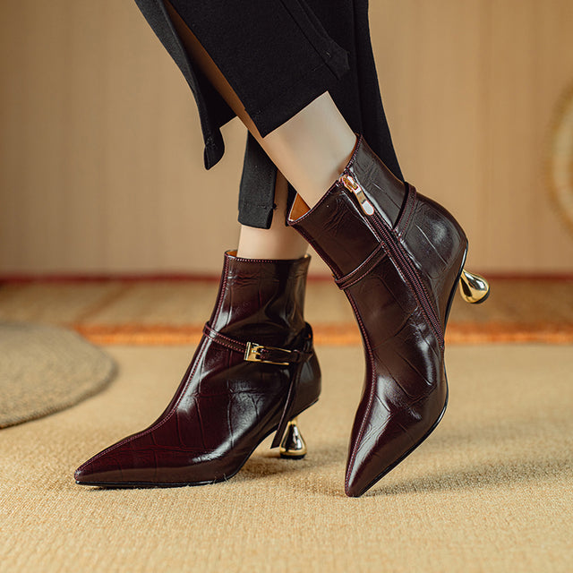 Autumn Chic Cow Leather Heeled Ankle Boots