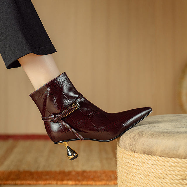 Autumn Chic Cow Leather Heeled Ankle Boots