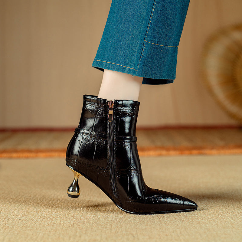 Autumn Chic Cow Leather Heeled Ankle Boots