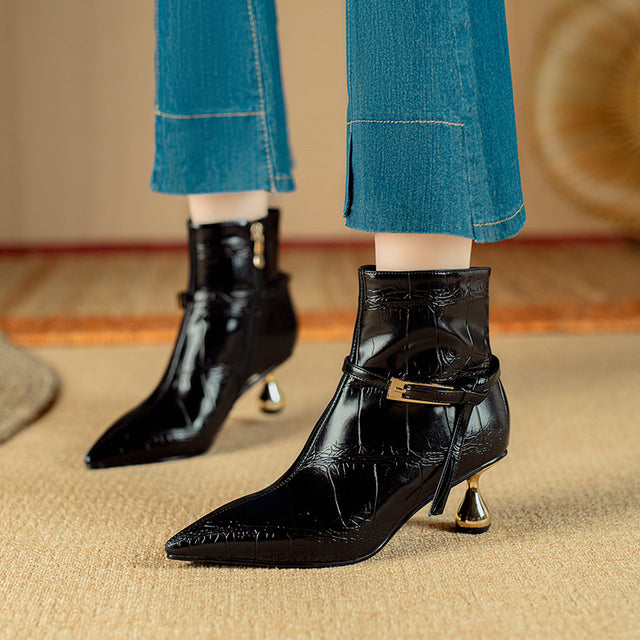 Autumn Chic Cow Leather Heeled Ankle Boots