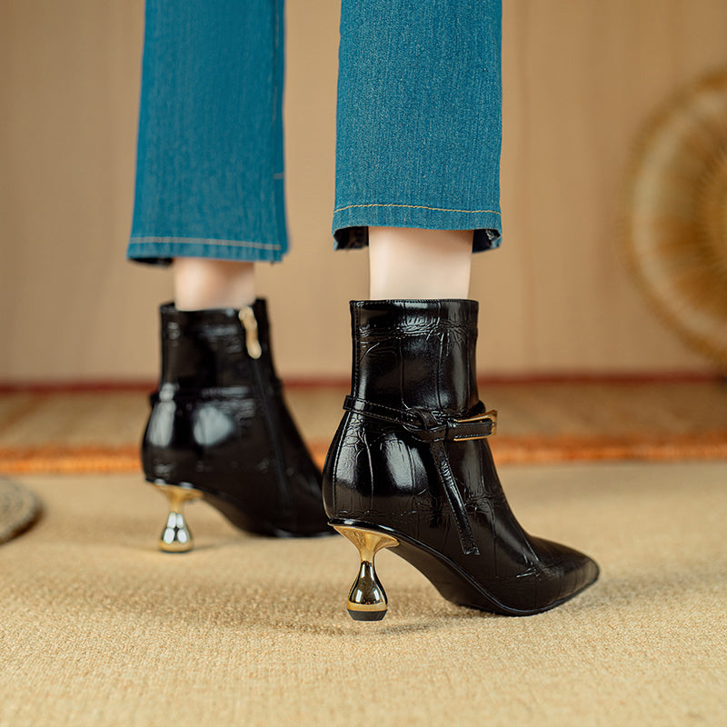 Autumn Chic Cow Leather Heeled Ankle Boots