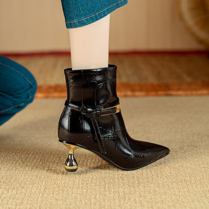 Autumn Chic Cow Leather Heeled Ankle Boots