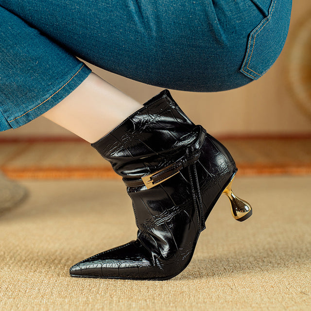 Autumn Chic Cow Leather Heeled Ankle Boots