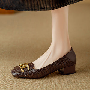 Chic CrocTex Square Toe Low-med Heels