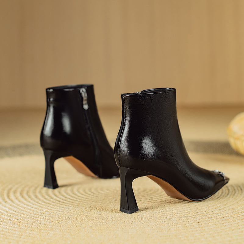 Chic Cow Leather Square Toe High Heeled Boots