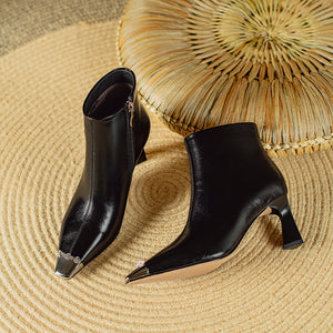 Chic Cow Leather Square Toe High Heeled Boots