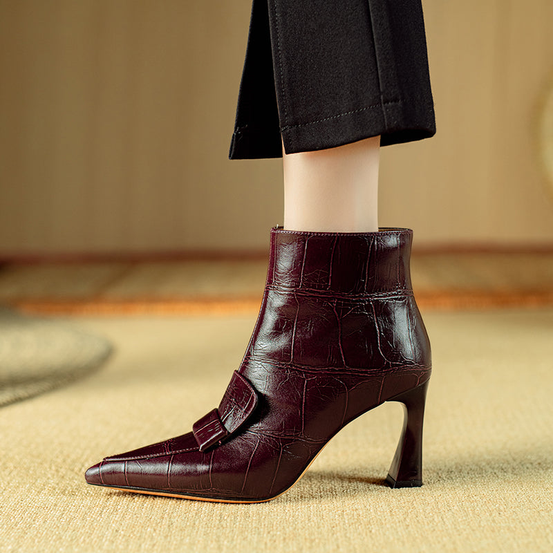 Chic Cow Leather Pointed Toe High Heeled Boots