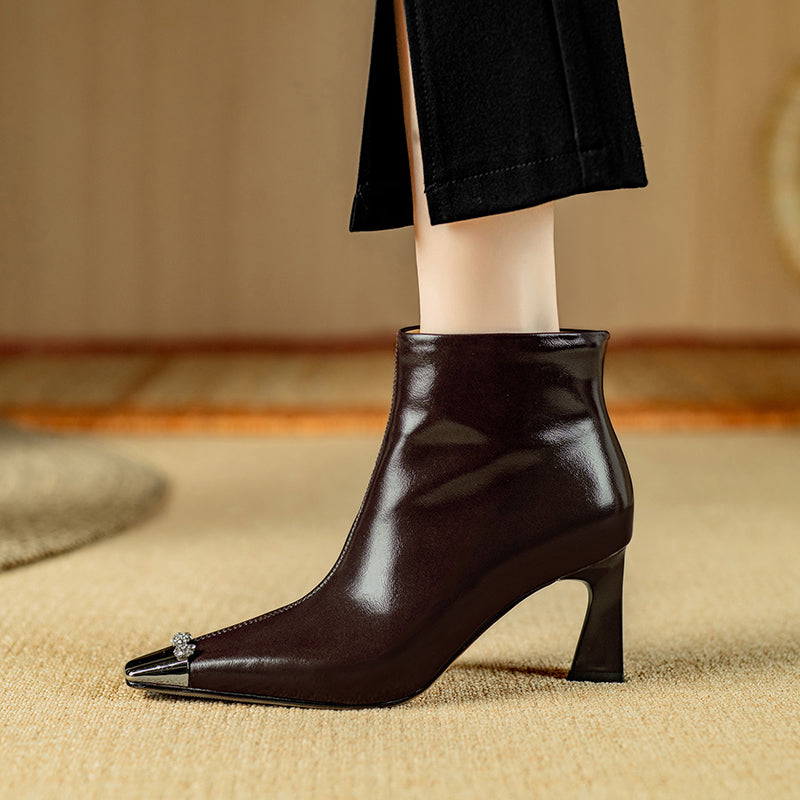 Chic Cow Leather Square Toe High Heeled Boots