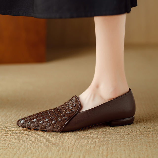 ElegantLux Cow Leather Pointed Toe Flat Shoes