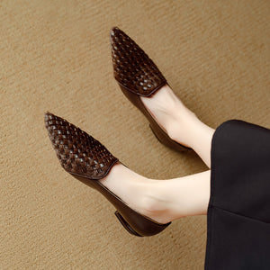 ElegantLux Cow Leather Pointed Toe Flat Shoes