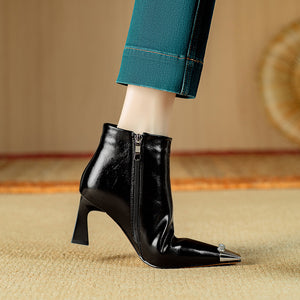 Chic Cow Leather Square Toe High Heeled Boots