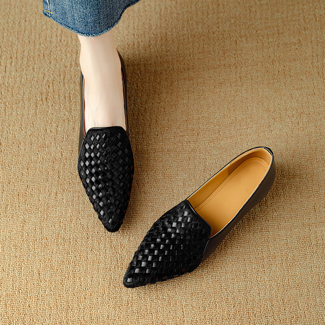 ElegantLux Cow Leather Pointed Toe Flat Shoes