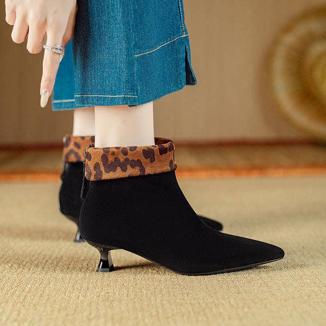 Chic Cow Leather Pointed Toe High Heeled Boots