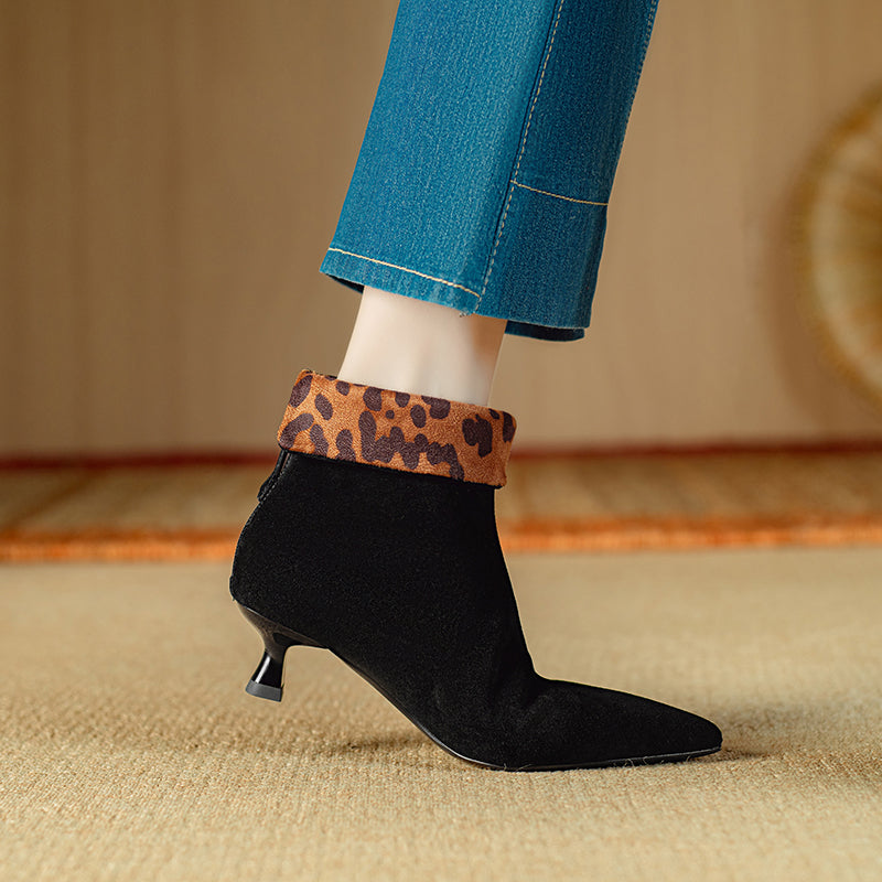 Chic Cow Leather Pointed Toe High Heeled Boots