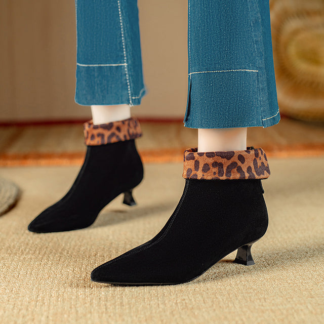 Chic Cow Leather Pointed Toe High Heeled Boots