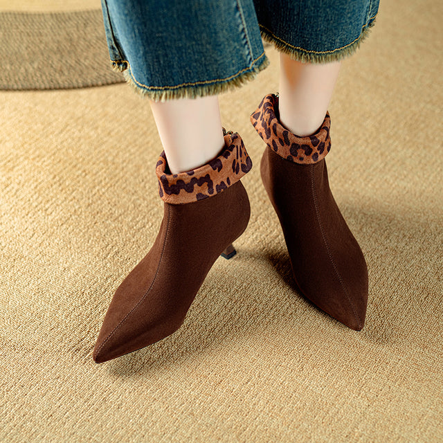 Chic Cow Leather Pointed Toe High Heeled Boots