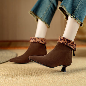 Chic Cow Leather Pointed Toe High Heeled Boots